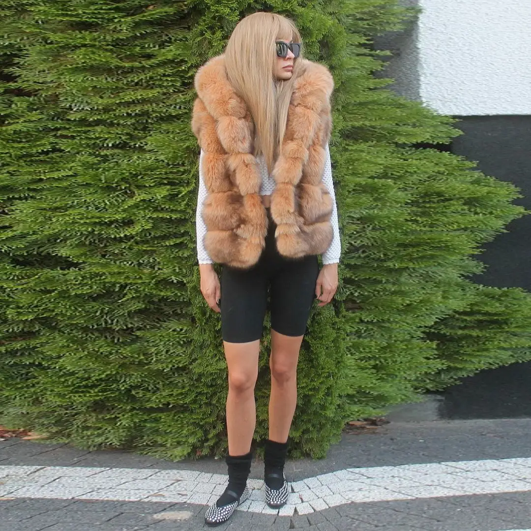 Khkai пальто из натурального лисьего меха без рукавов высокое качество женская