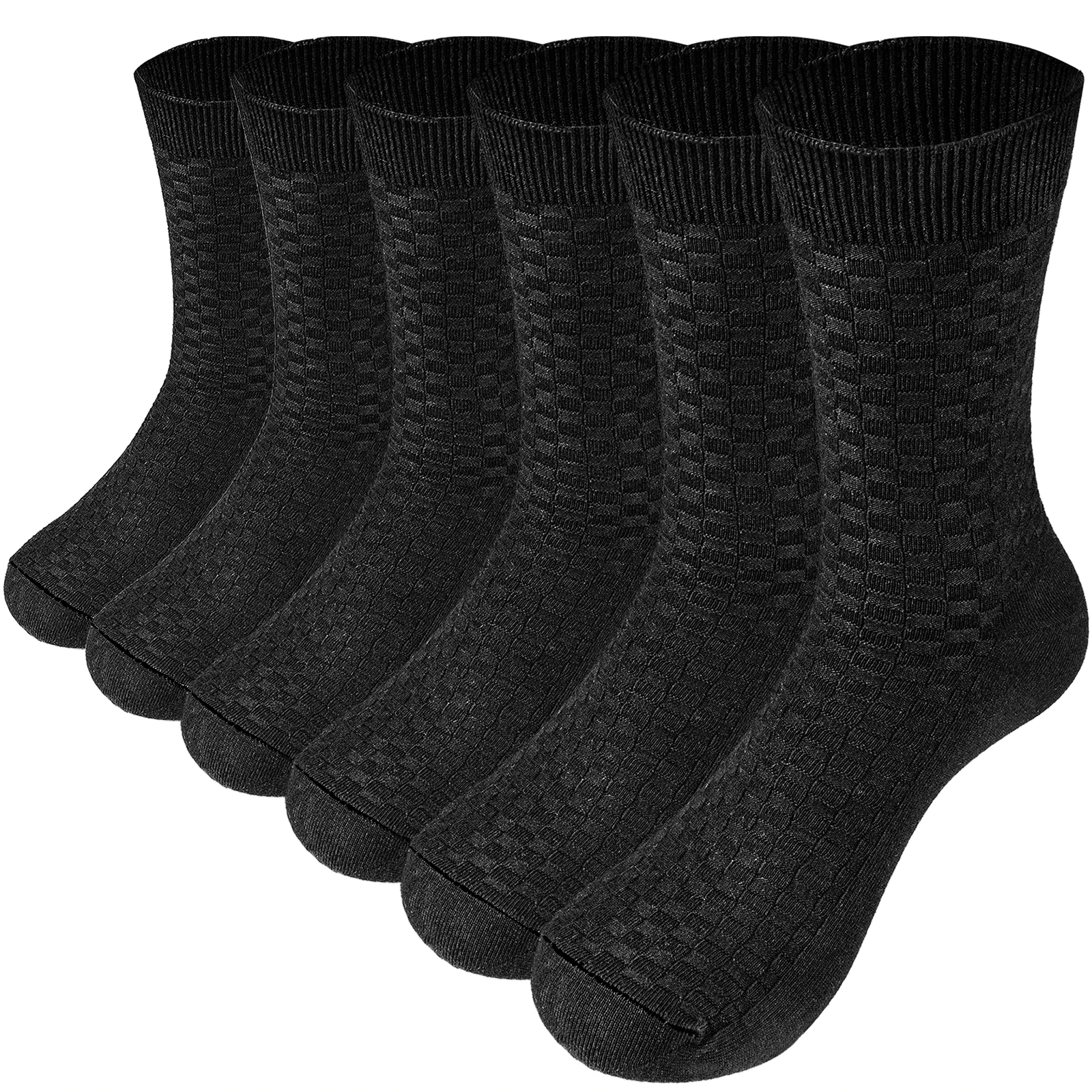 YUEDGE Men's Cotton Basic Everyday Socks Plain Mid Calf Lightweight Summer Formal Dress Socks For Male Size 37-46EU 6 Pairs/Pack