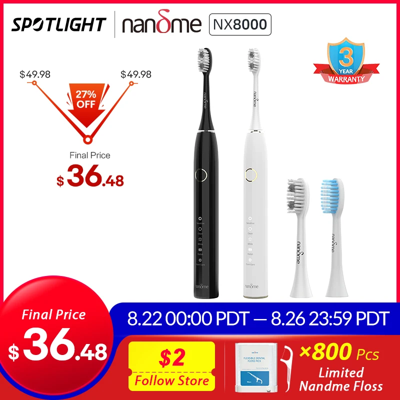 Nandme NX8000 умная звуковая электрическая зубная щетка IPX7 Водонепроницаемая микровибрация Глубокая очистка отбеливатель без повреждения зубов - Топ-200 товаров с Али