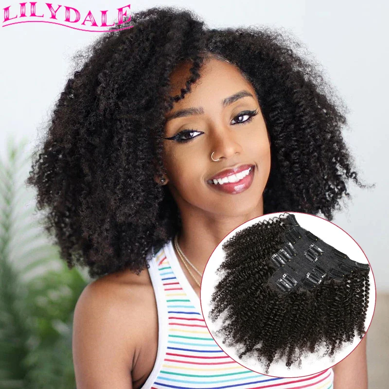 

Afro Kinky Curly Clip In Human Hair Extension Brazilian Remy Bouncy Curly Hair Weaving 8/Pcs/Set 120g Full Head For Black Women