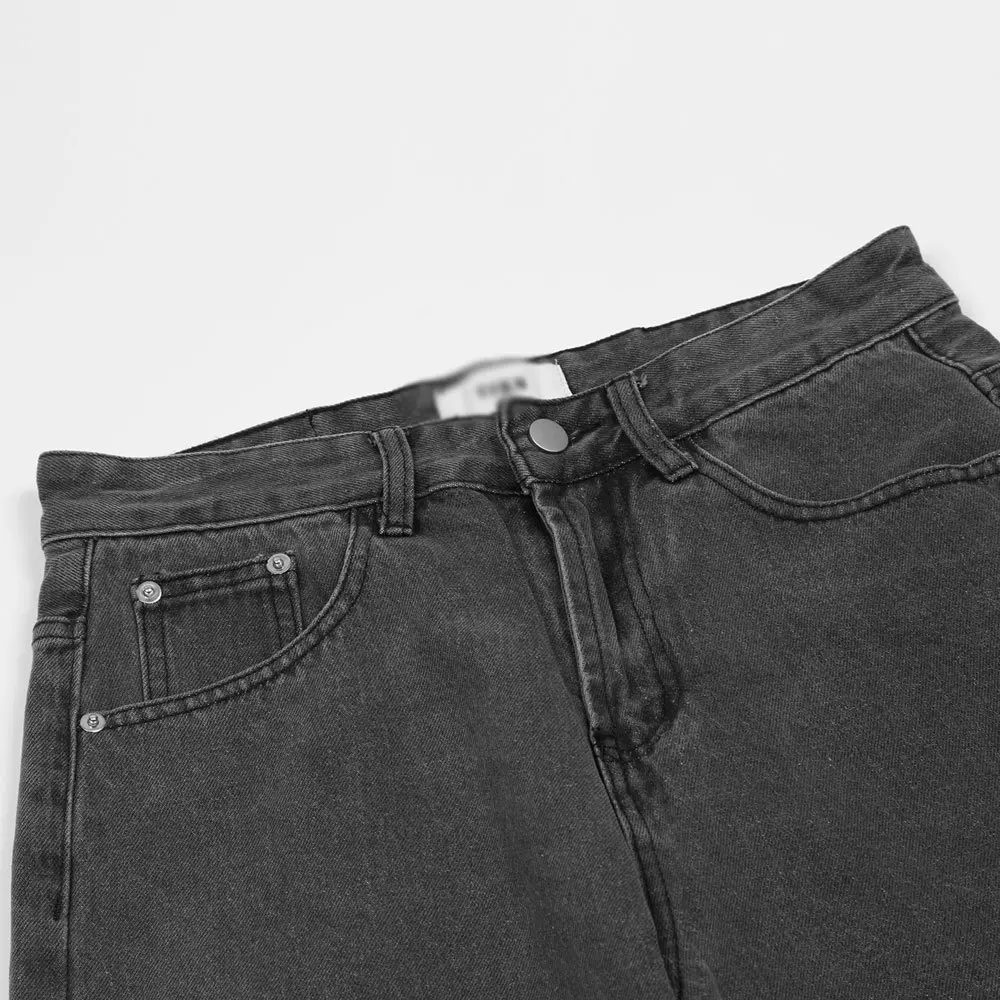 Fashion Streetwear Solid Color Washed Old Jeans Men's Retro Trendy Simple Style Straight Trousers Casual Pants Baggy Jeans Men