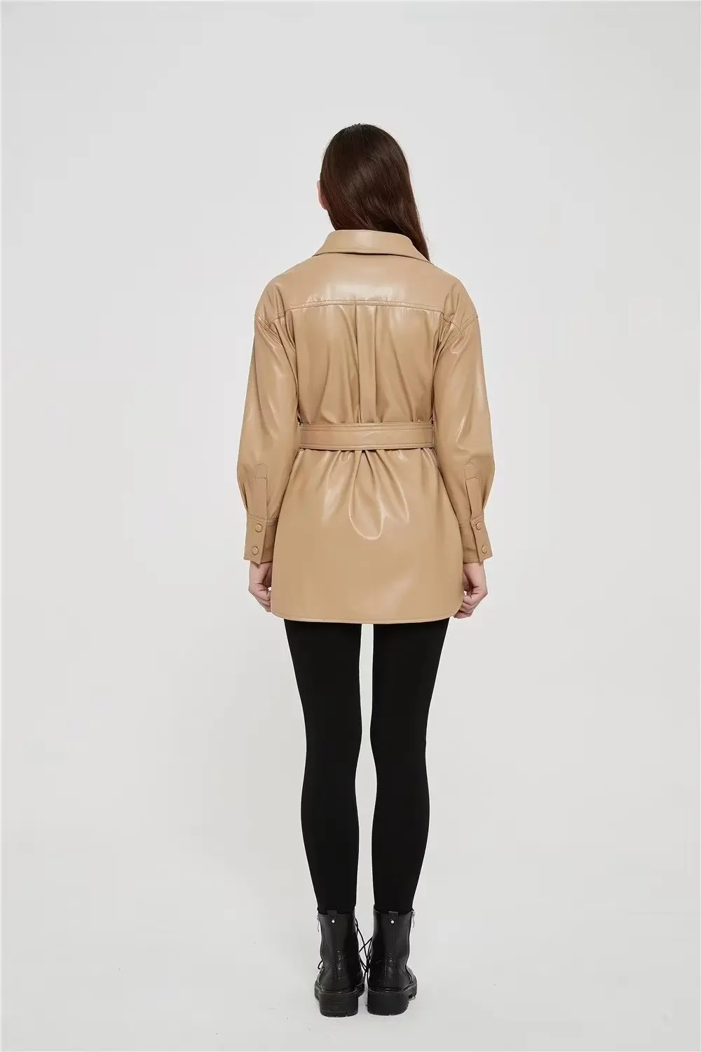 MOLA Fashion Woman Leather Jacket Winter Za Loose With Belt High Street Lapel Sexy Outwear Top Female PU Coat Outwear