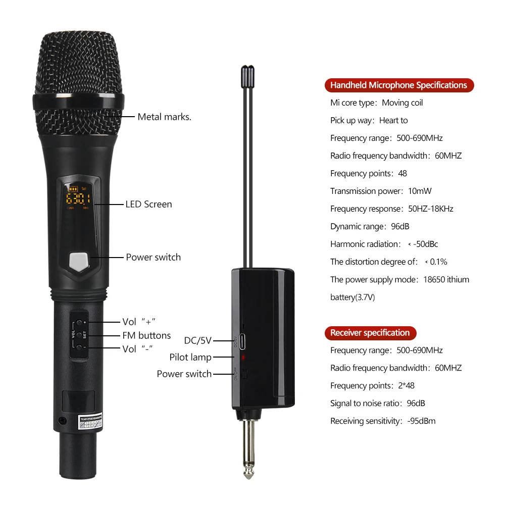 Универсальный беспроводной Перезаряжаемый ручной микрофон Debra MU2 UHF используется