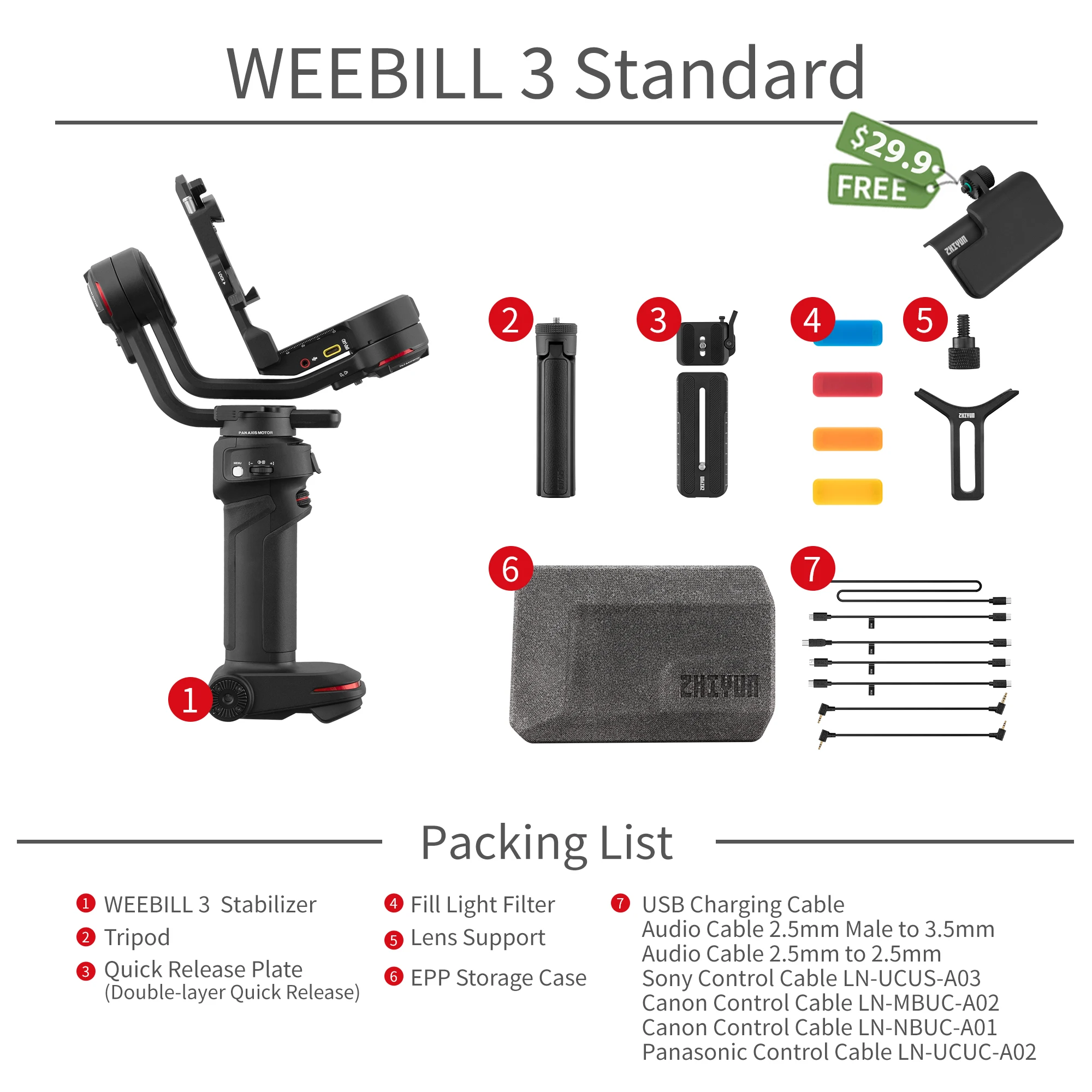 ZHIYUN Official Weebill 3【Get Free Wrist Rest】Camera Gimbal 3-Axis Handheld Stabilizer for Canon/Sony/Panasonic/Nikon VS DJI