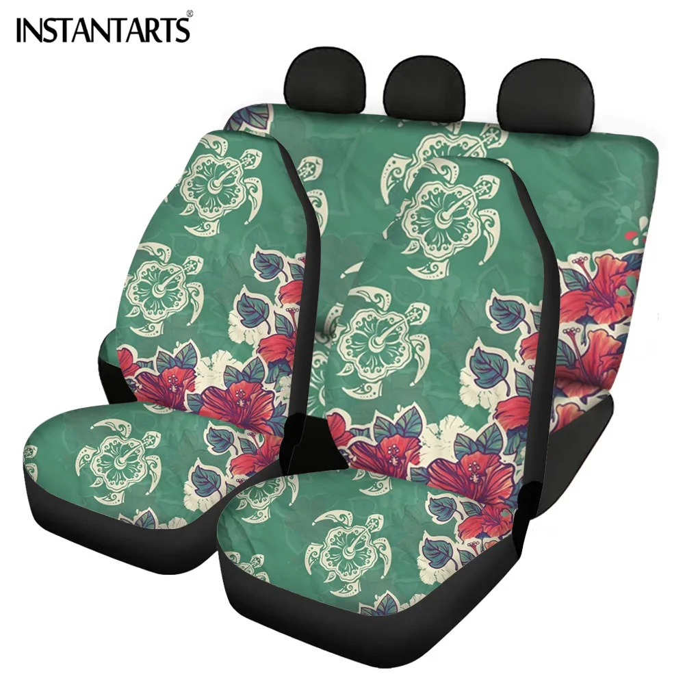 

INSTANTARTS Car Front and Back Seat Cover Retro Exquisite Turtle Pattern Useful Wear-resistant Automobile Protective Cushion Set