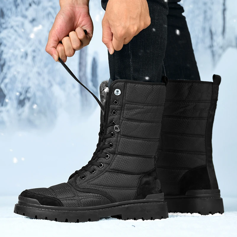Men Winter Snow Boots Super Warm Men Hiking Boots High Quality Waterproof Leather High Top Big Size Men's Boots Outdoor Sneakers images - 6