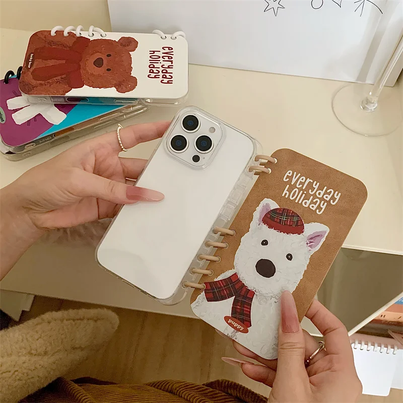 Cartoon Animal Coil Laptop Penguin cover for iPhone 16Pro 15Pro 14 Pro 13 Max Cute Bear clamshell acrylic card phone case