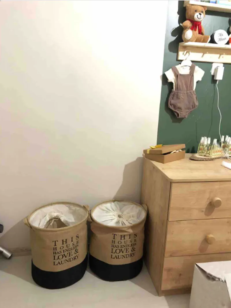 

Cotton Linen Dirty Laundry Basket Foldable Round Waterproof Organizer Bucket Clothing Handle Toy Storage Bag Dirty Clothes 40x36