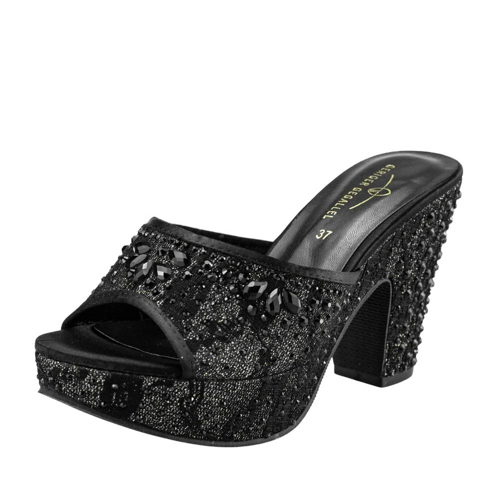 Golden Sandals 2022 Summer Floral Starry Women's Pumps Shoe Parti Heels Plus Size 41 42 Wedding Dressy Mules Chunky Sandals Lady