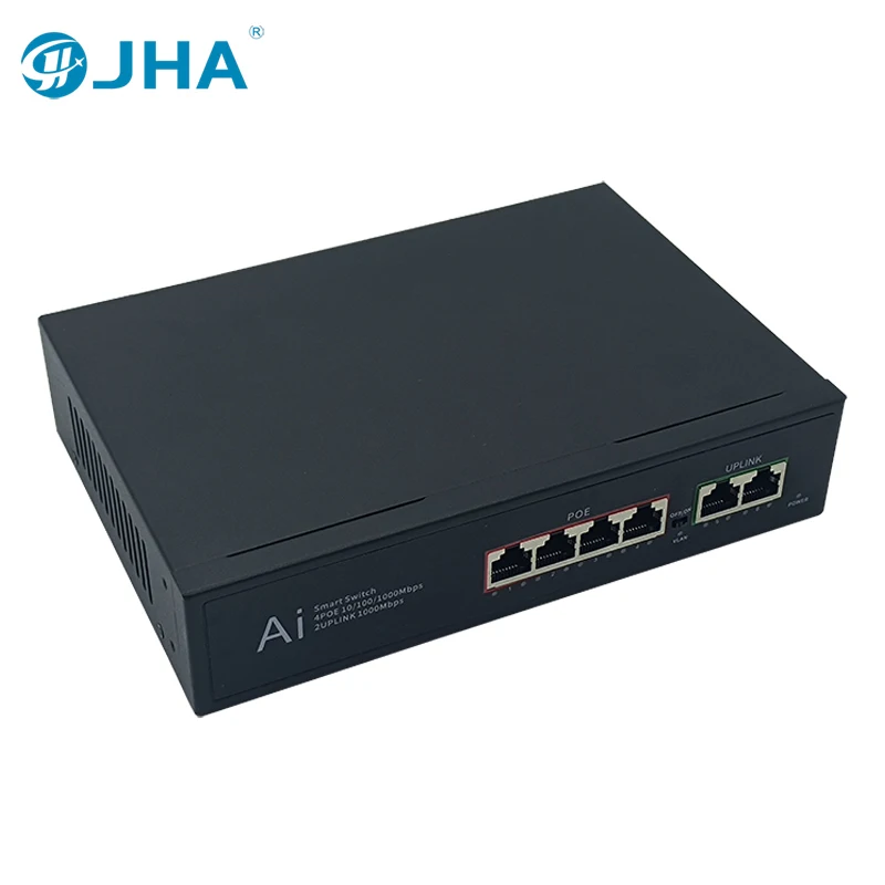 

JHA-TECH 4 Port PoE Switch for IP Camera 1000M Ethernet Switch for Wireless AP/CCTV Gigabit Ai Smart Switch with 2 Uplink Port