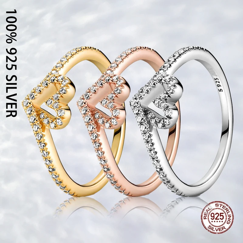 

Fit Original Authentic 925 Sterling Silver Sparkling Wishbone Heart Ring For Women Fashion Luxury Wedding Party Jewelry