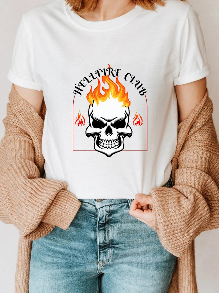 

Stranger Things T Shirt Women Hellfire Club Tshirt Fashion Female Skull Graphic Printing T-shirt Summer Ladies Top Tees Shirt