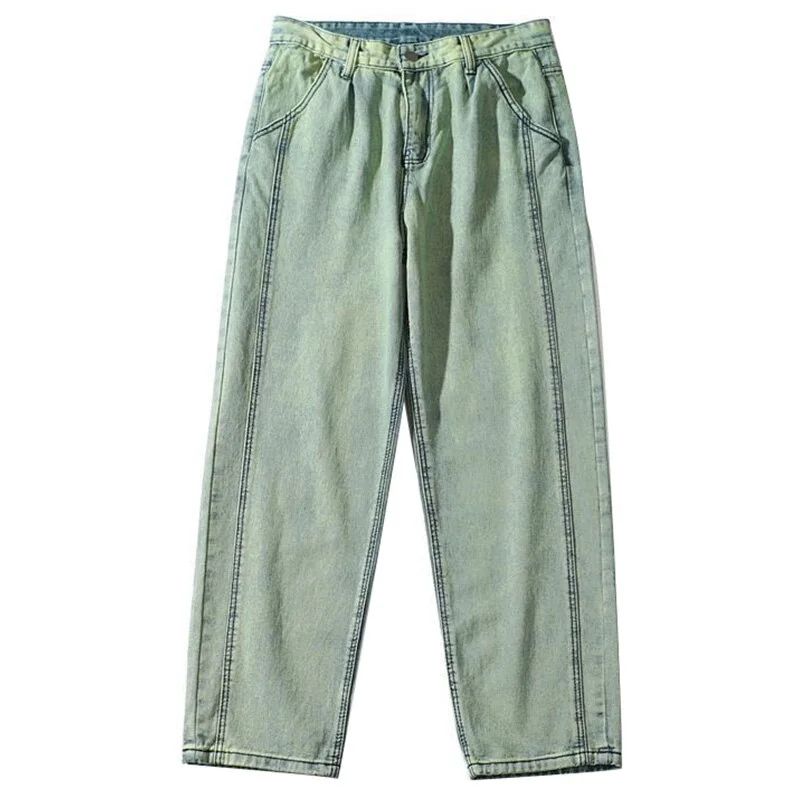 Green Jeans for Men Straight Loose Trousers Spring and Autumn Oversize Wide Leg Pants Casual High Street Fashion Male Clothing