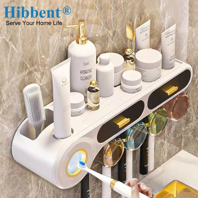 

Hibbent Toothbrush Holder Set Wall Mounted Toothbrush Storage Rack Automatic Toothpaste Squeezer Dispenser Bathroom Accessories