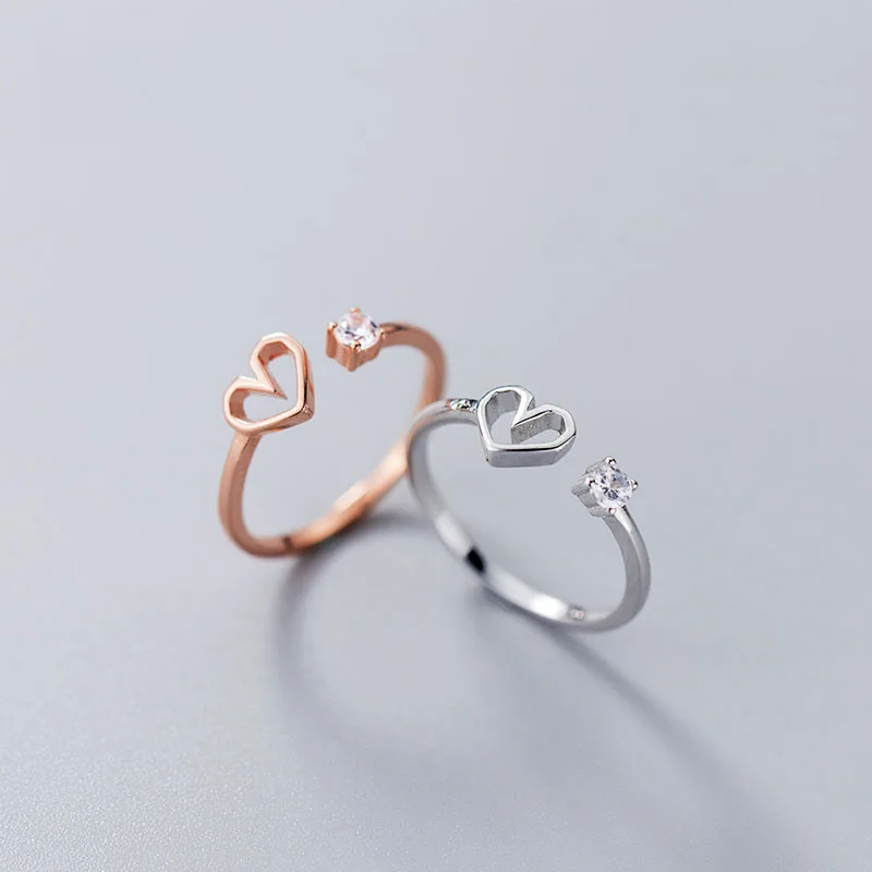 

Fashion Silver Color Hollow Heart Ring Korean Elegant Opal Tulip Flower Rings for Women Simple Adjustable Finger Ring Jewelry