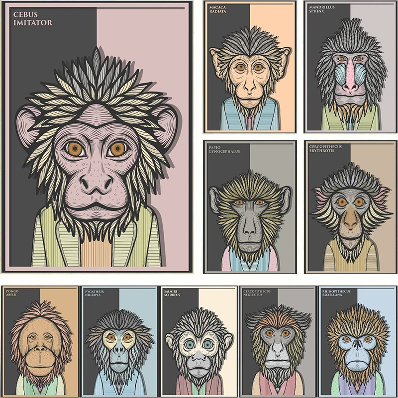 

Funny Stylish Monkeys Gorilla Macaca Nigra Pongo Abelii Poster Canvas Painting Animal Wall Art Picture For Room Home Decoration