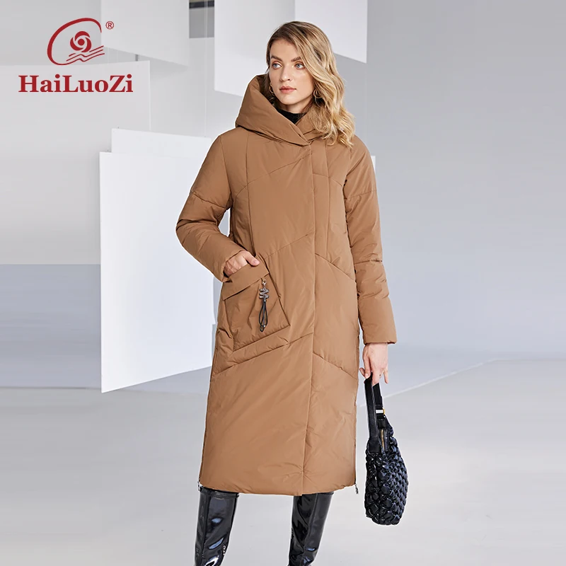 

HaiLuoZi 2022 New Winter Women's Coat Long Warm and Thick Windproof Hooded Zipper Elegent Bio-Cotton Parkas Women Jackets 6073
