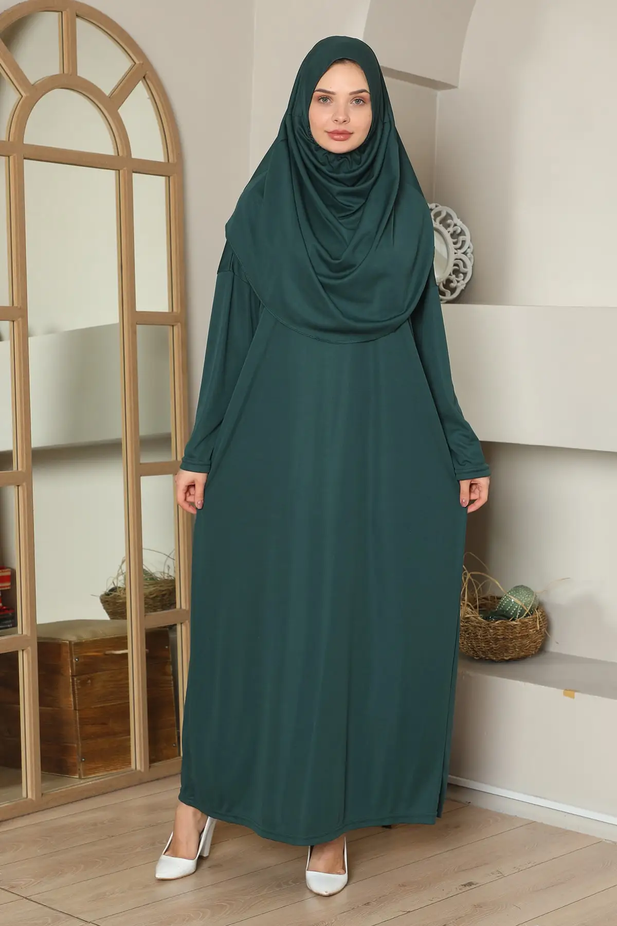 One Piece Prayer Dress Muslim Woman Worship Ramadan Mubarak Hijab Dress