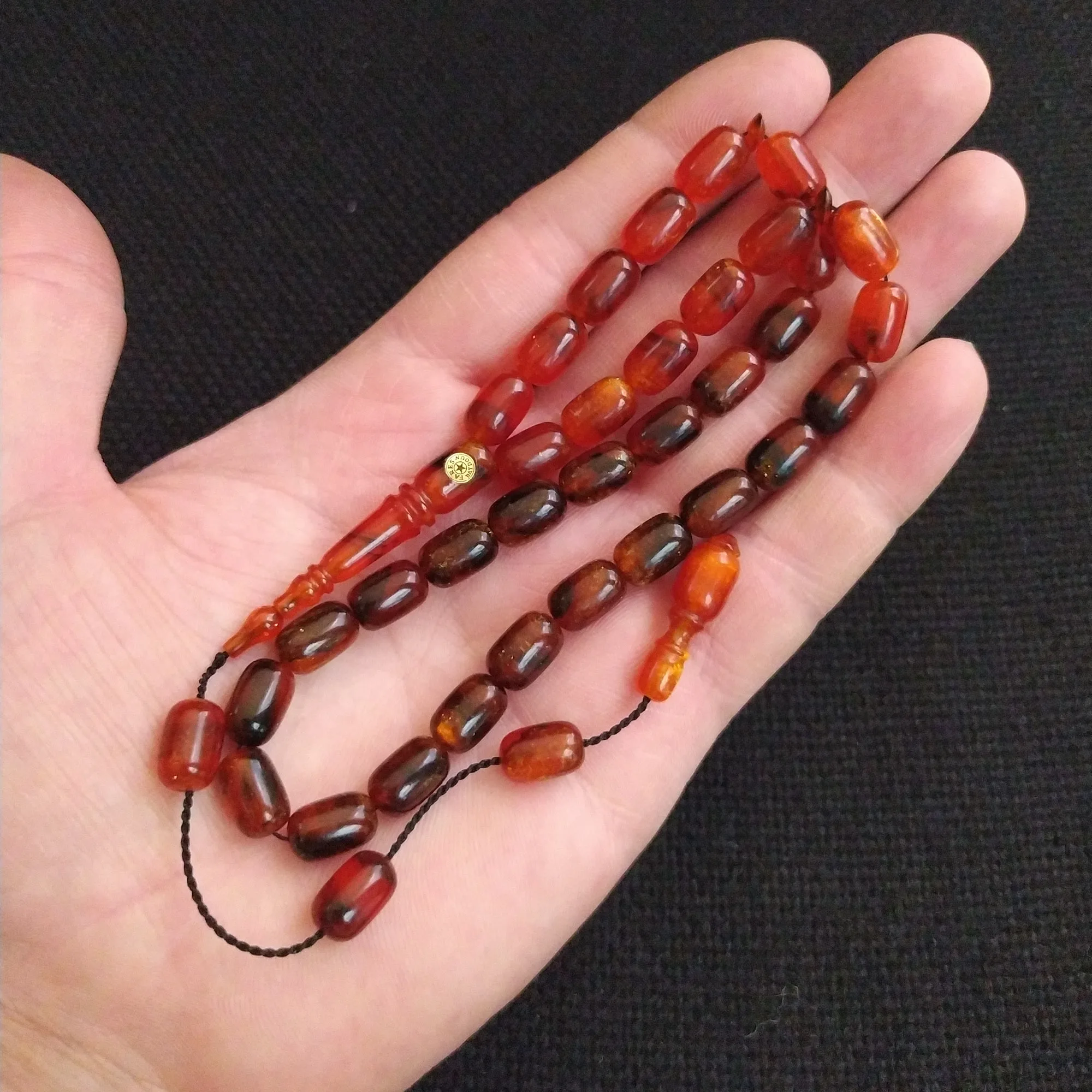 

Man Tasbih 7x11 mm Capsule Orange Squeeze Amber Rosary Muslim Prayer 33 Beads مسبحة Bakelite كهرمان Tesbih Handmade Jewelry