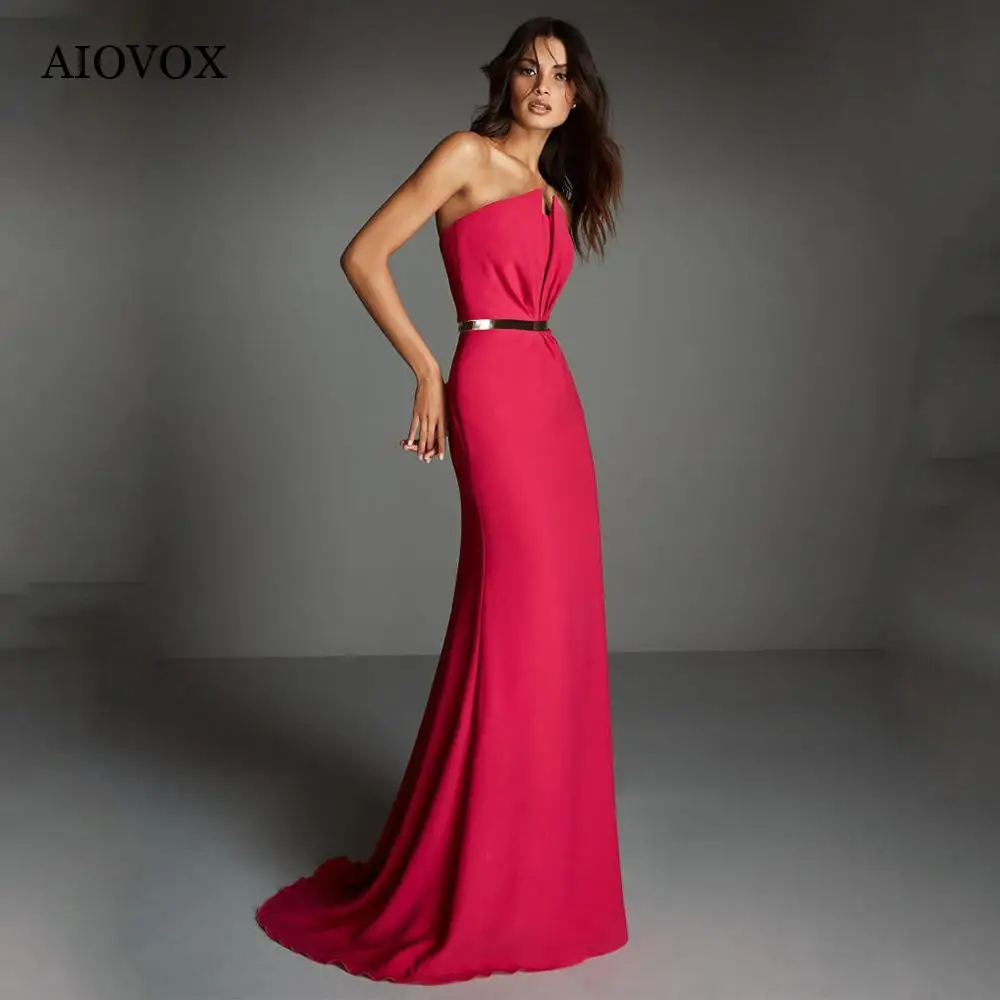 

AIOVOX Formal Sheath Evening Dress For Women 2023 Simple Stain Scalloped Neckline Robes De Soirée Floor Length Vestidos De Noche