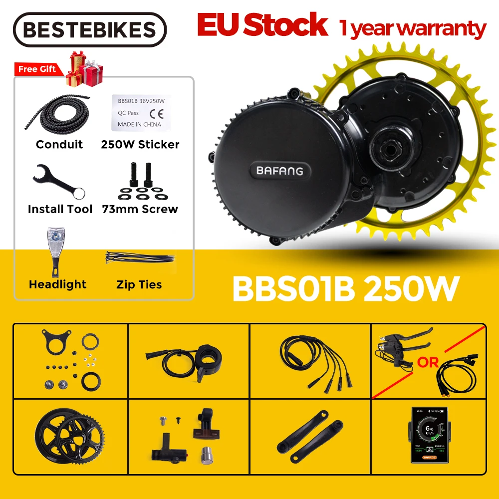 Bafang BBS01B 36В 250Вт мотор среднего привода BBS01 электродвигатель 8fun мотор среднего привода Ebike E-Bike комплект для переоборудования электрического велосипеда