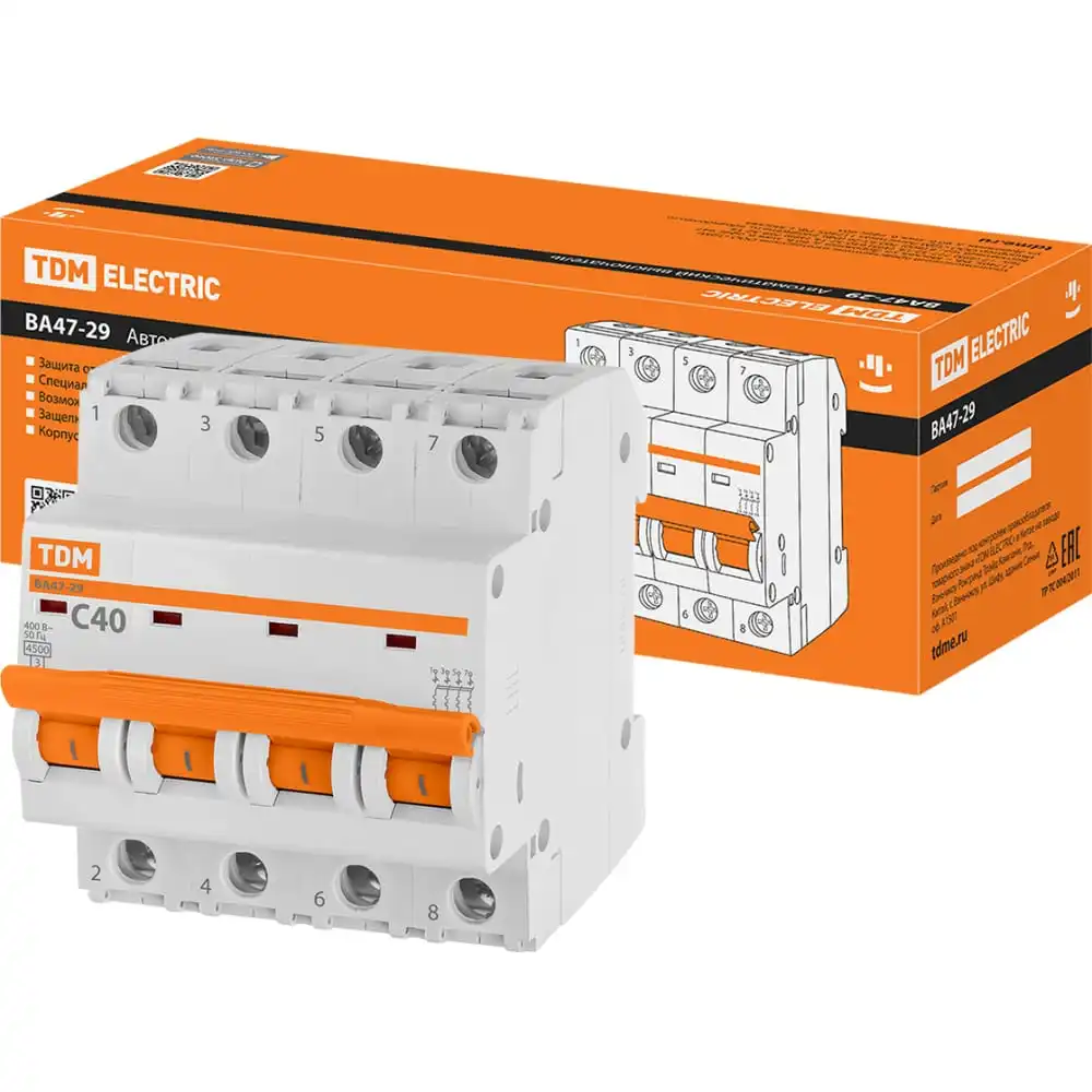 Автомат TDM ВА47-29 4Р 40 А 4 5 кА С