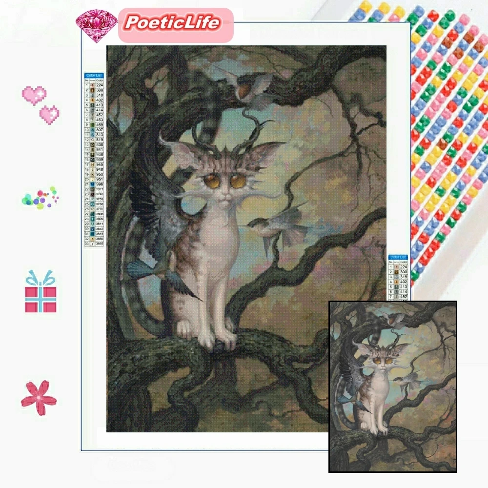 

Big Eyes Cat and Bird Diamond Painting DIY Kits Magicalrealism Fantasy Art Animal Cross Stitch Embroidery HandCraft Home Decor
