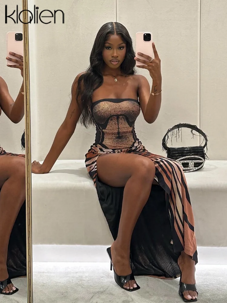 Женское длинное платье без бретелек KLALIEN облегающее Вечернее Платье макси с