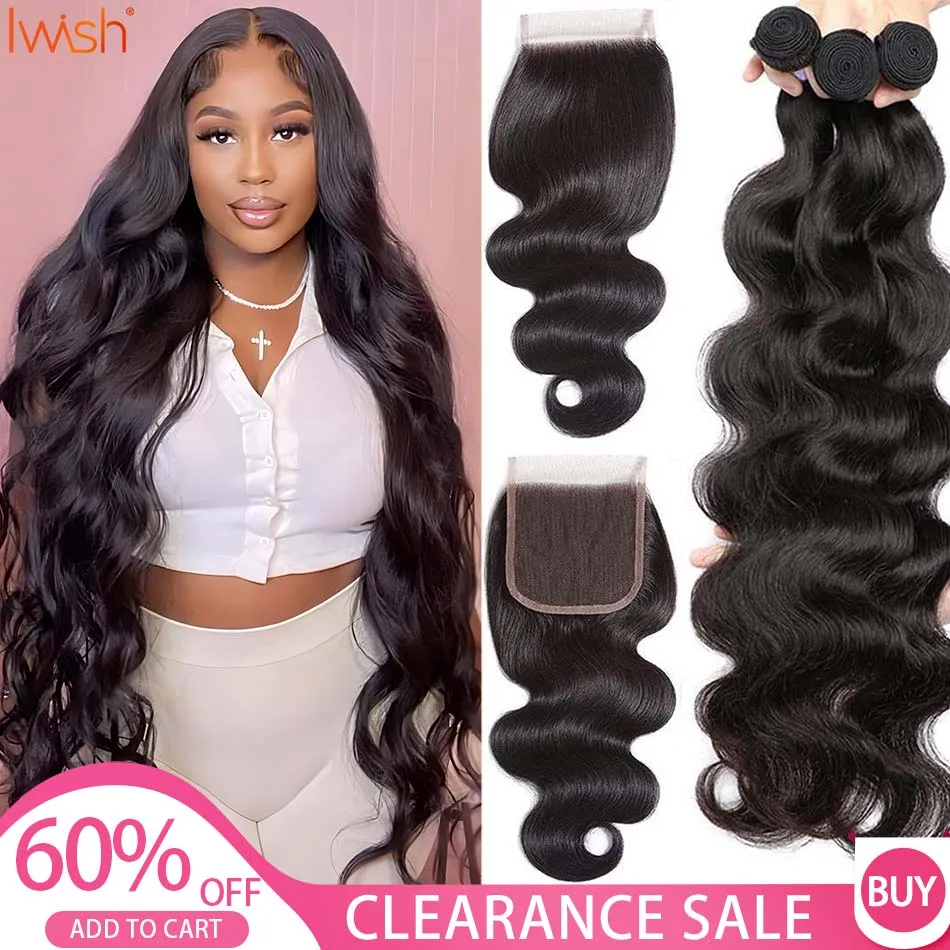 

Body Wave Hair Bundles With 4x4 5×5 HD Lace Closure Indian Raw Human Hair 3/4 Bundles With Closure 30 Inch Hair Extensions