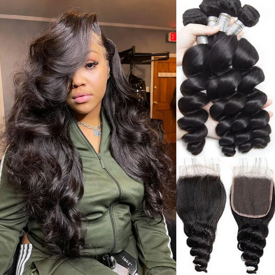 

Loose Wave Hair Weave 3/4 Bundles With 13x4 Lace Closure Frontal 12A Indian Virgin 100% Human Hair Bundle With Closure On Sale