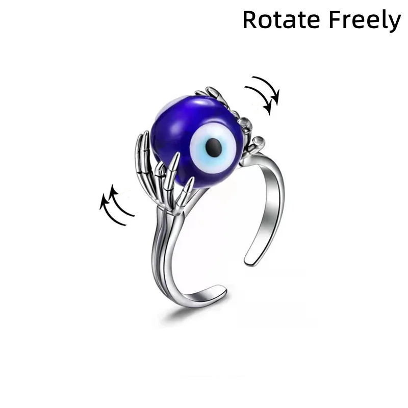 

Turkish Evil Eye Fidget Beads Rings Lucky Blue Eye Rotate Freely Anti Stress Anxiety Rings for Women Men Punk Party Jewelry Gift