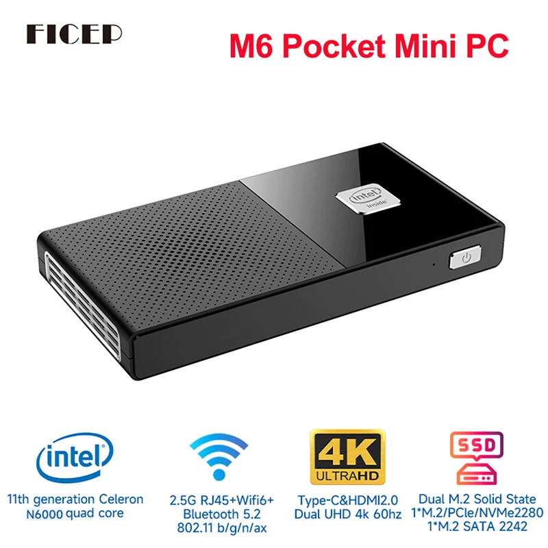 M6 Mini PC 11th Gen Intel N6000 2.9GHz Windows 11 DDR4 NVMe SSD 256GB Windows 10 Pocket Office Gamer Computer 4K WiFi6 BT5.2
