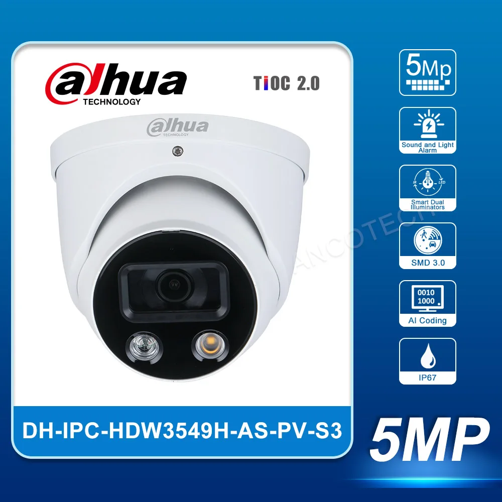 

Dahua 5MP Смарт двойное освещение активное сдерживание фиксированное фокусное глазное яблоко WizSense сетевая камера DH-IPC-HDW3549H-AS-PV-S3