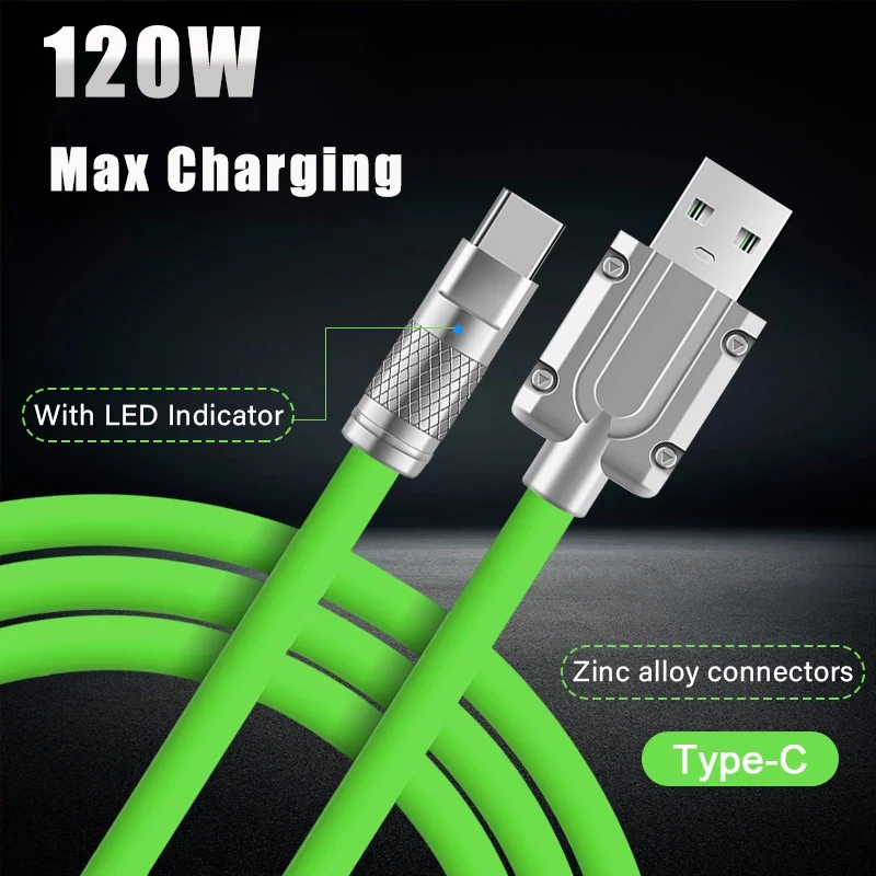 

120W 6A Super Fast Charge Type C Data Cable Liquid Silicone For Xiaomi Huawei Samsung Apple Quick Charge USB Bold Data Line