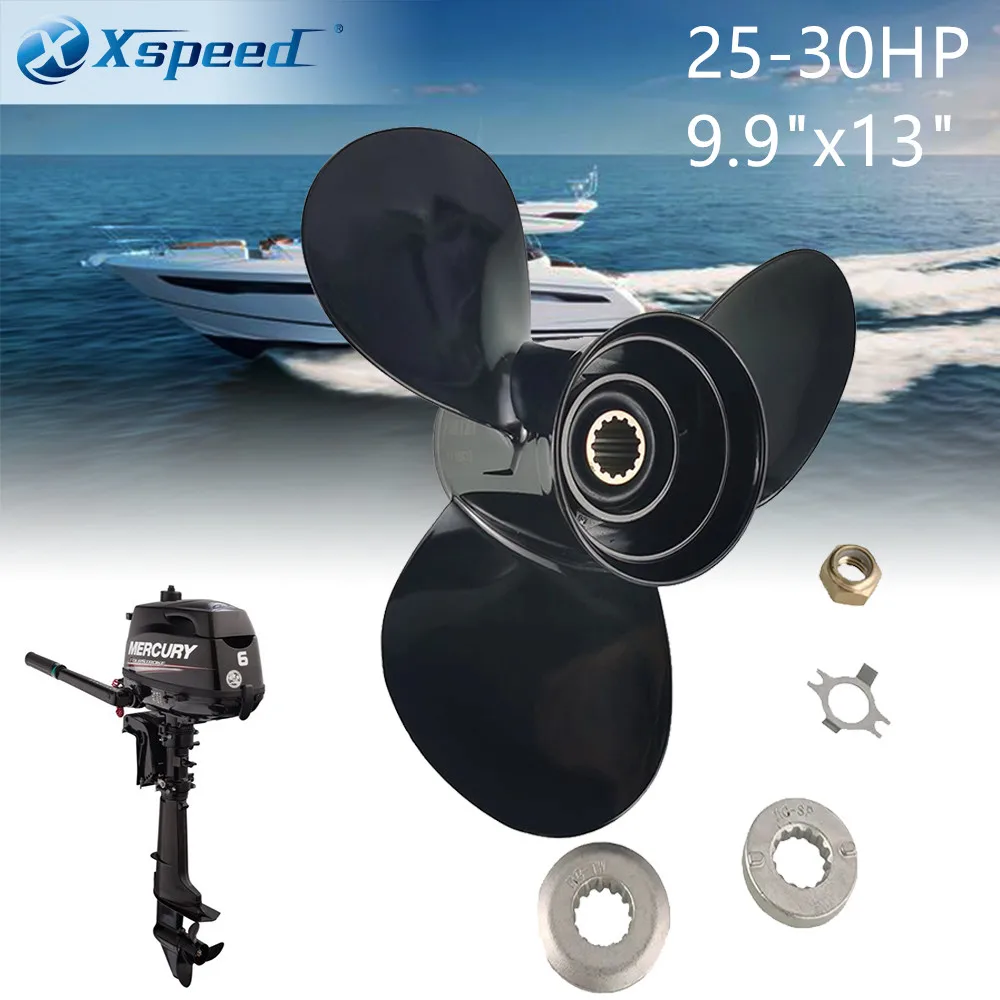 Xspeed 9.9x13 Fit Mercury Outboard Engines 25 28 30HP Motor Aluminum Alloy Screw 3 Blade 10 Tooth Spline