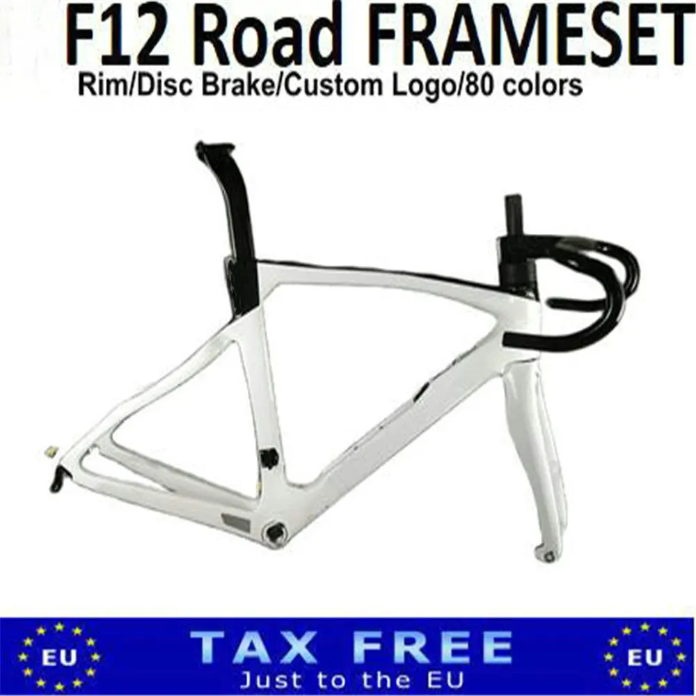 

T1100 1K F12 Rim/ Disc Brake Carbon Road Frame Osium White Glossy Bike Frameset and Handlebar