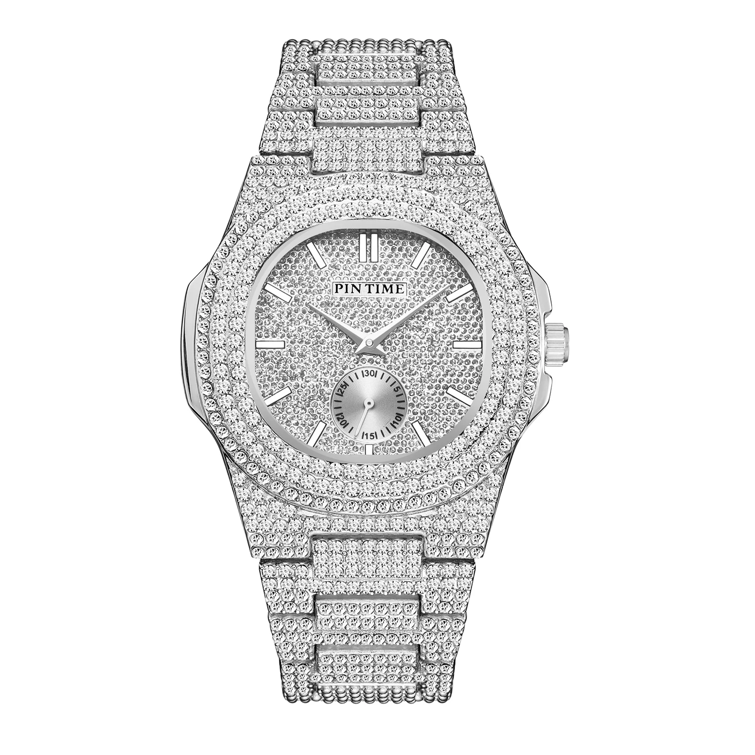 

Luxury Fashion Men's Diamond Watch Crystal Iced Out Dress Watch Classical Round Quartz Unisex Watch Bling Iced Hip Hop Bracelet