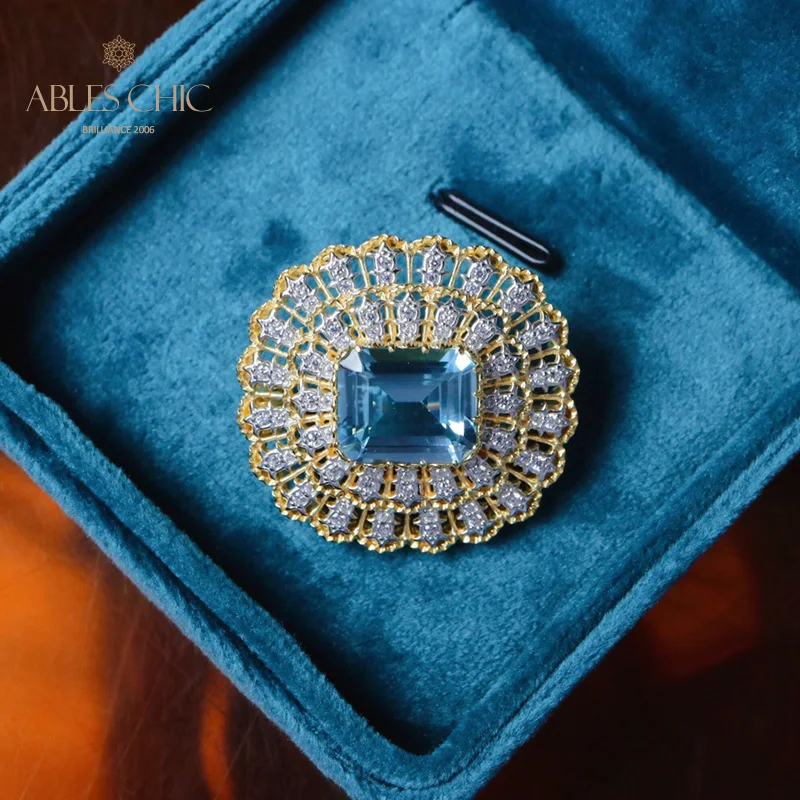 Sterling Silver 7ct Natural Topaz Brooch Traditional Fretworks Flower Bridal Wedding Pin C11N3S26200