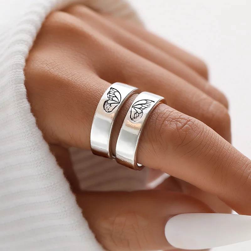 

1pair New Creative Lover Ring for Women Finger Rings Set for Women Men Lover Couple Butterfly Party Gift Jewelry 2023 New