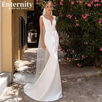 remarkable v neck satin mermaid wedding dresses 2022 simple sleeveless backless dresses for bride vestidos de novia 2022