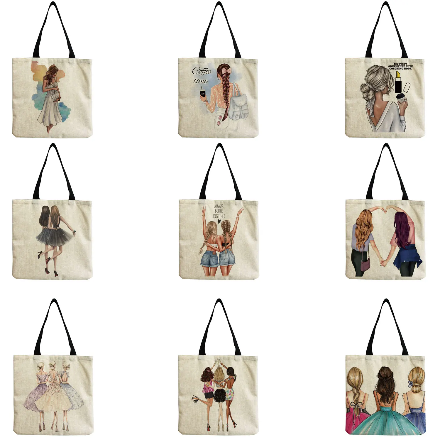 

Fashion Beach Bag School Teacher Gift Print High Capacity Tote Bag Shopper Bag Eco-Friendly Sisters Travel Cartoon Customizable