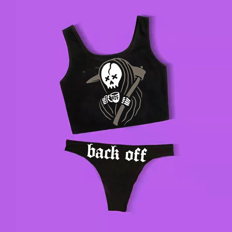 New Sexy Goth Emo Women Two-piece Vest Top Skull Print Bikini Suit Split Bathing Suit High Waist Gothic Swimsuit Beach Wear images - 6