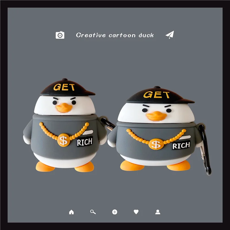 

AirPods 1 2 3 Pro 3D Cartoon Sudden wealth Rich duck for Charging Soft Silicon Cover Wireless Bluetooth headphone case Headphone