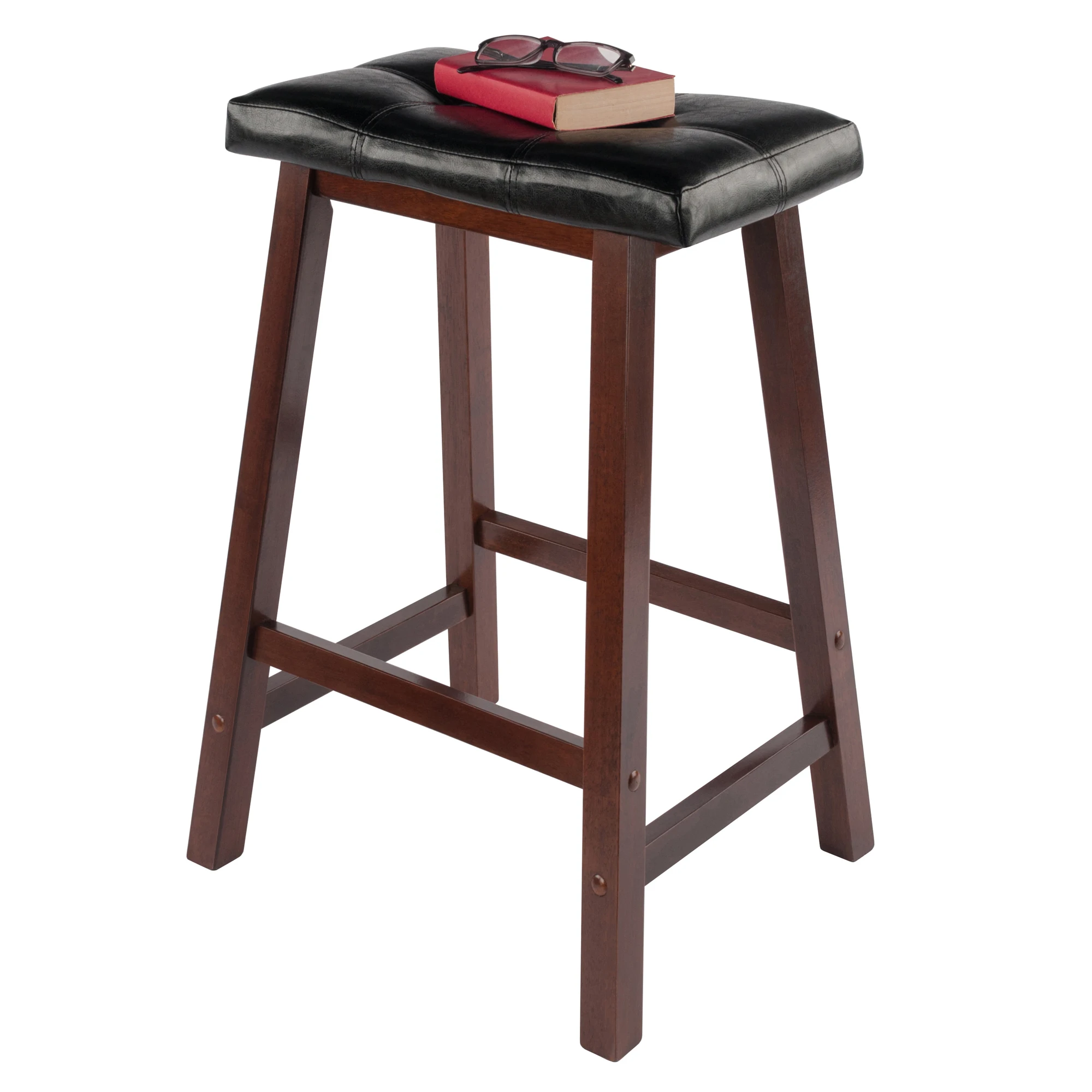 

29 in. Cushion Saddle Seat Bar Stool with Black Faux Leather Barstool Bar Chair Counter Height Bar Stools