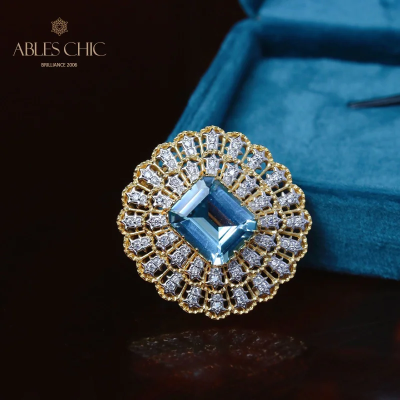 Sterling Silver 7ct Natural Topaz Brooch Traditional Fretworks Flower Bridal Wedding Pin C11N3S26200