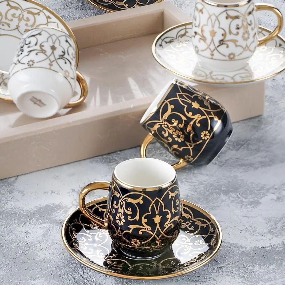 

6 Person 12 Pcs Lux Coffee Cup Set Kitchenware Coffee Accessories Tea and Coffee Set Lux Cup and Saucer Espresso New Home Gift