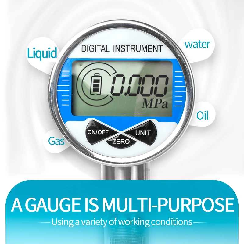 Digial Pressure Gauge with G1/2 Radial Install Pressure Meter for Water Air Oil -1~ 1000bar LCD Display 3V Power Supply