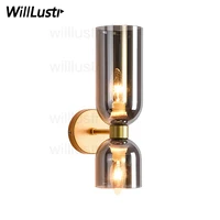 Guard Glass Wall Lamp Double Sconce Frosted Smoke Blue Light Gold Black Metal Porch Hotel Cafe Bedside Staircase Lighting