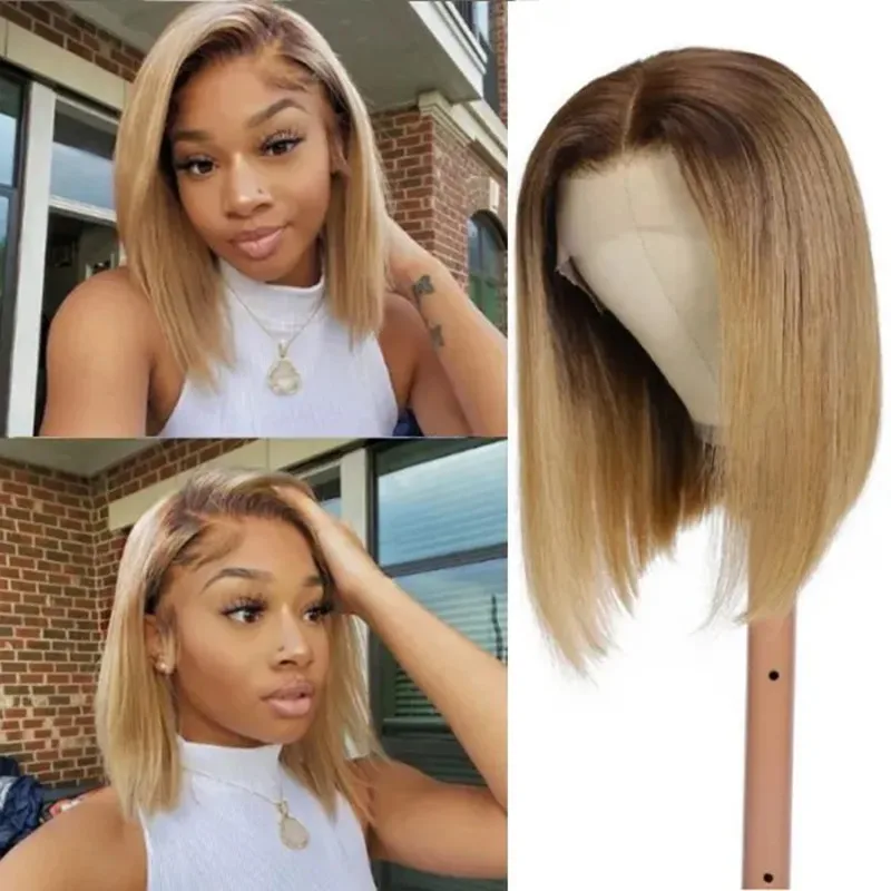Bob Wig Ombre Brown Lace Front Human Hair Wigs Straight 13X4 Lace Front Wig Human Hair Wigs For Woman Human Hair Wig Brazilian