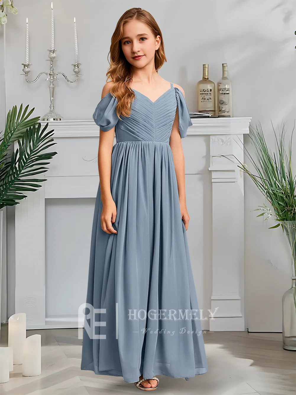 Платье подружки невесты с открытыми плечами синее платье цветочным узором для